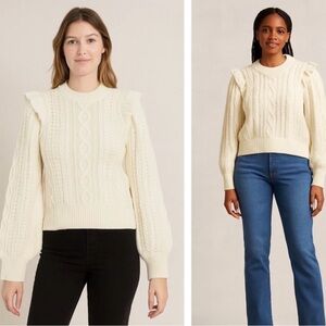 Madewell Cream Ruffle Cable Knit Sweater